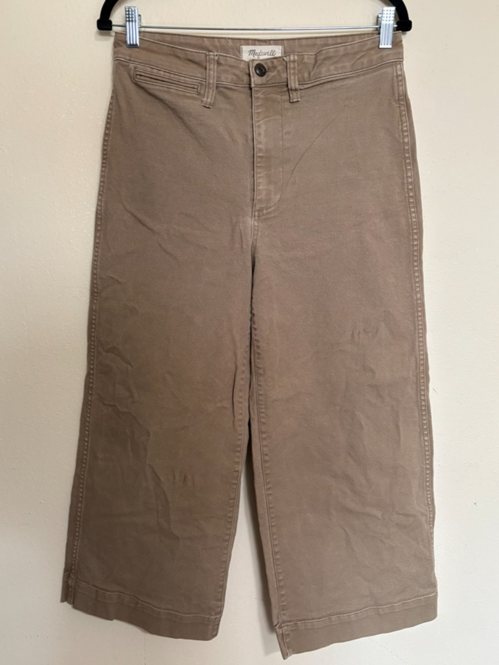 Madewell Emmett Wide-Leg Cropped Khaki Brown Pants Size 28, Cotton Canvas Blend